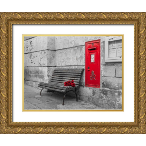 Bunch of roses on a bench, Birgu, Malta Gold Ornate Wood Framed Art Print with Double Matting by Frank, Assaf
