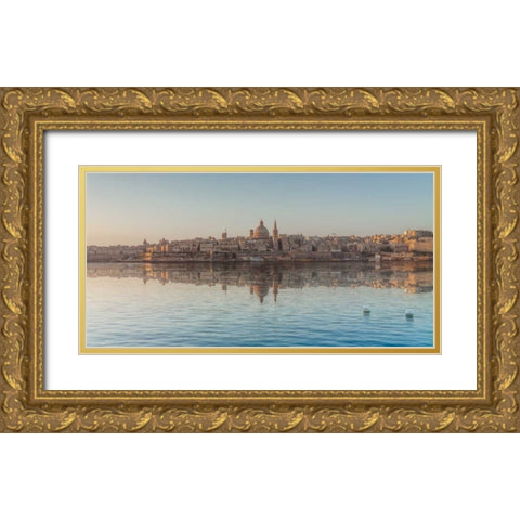 The harbour and St. Pauls Anglican Cathedral at Valletta, Malta Gold Ornate Wood Framed Art Print with Double Matting by Frank, Assaf