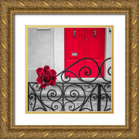 Bunch of roses on iron gate of an old house in Mdina, Malta Gold Ornate Wood Framed Art Print with Double Matting by Frank, Assaf