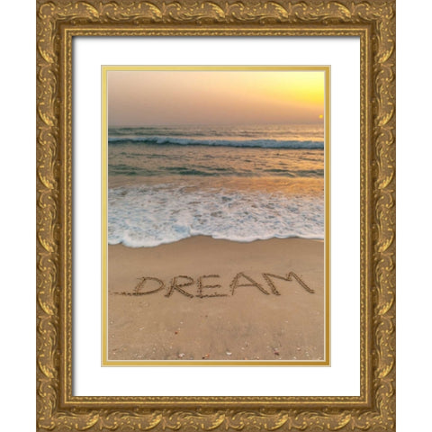 Sand writing - Word Dream written on beach Gold Ornate Wood Framed Art Print with Double Matting by Frank, Assaf