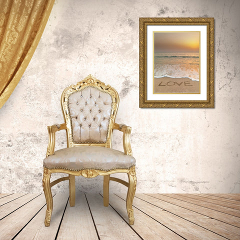 Sand writing - Word Love written on beach Gold Ornate Wood Framed Art Print with Double Matting by Frank, Assaf
