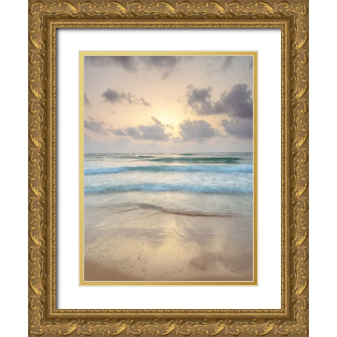 Tranquil beach with cloudscapes Gold Ornate Wood Framed Art Print with Double Matting by Frank, Assaf