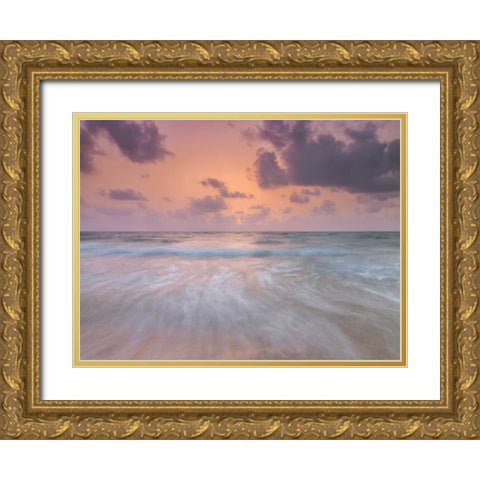 Tranquil beach with cloudscapes Gold Ornate Wood Framed Art Print with Double Matting by Frank, Assaf