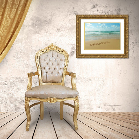 Word Dreamer written in sand on the beach Gold Ornate Wood Framed Art Print with Double Matting by Frank, Assaf