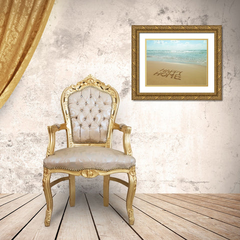 Happy Home written in sand on the beach Gold Ornate Wood Framed Art Print with Double Matting by Frank, Assaf