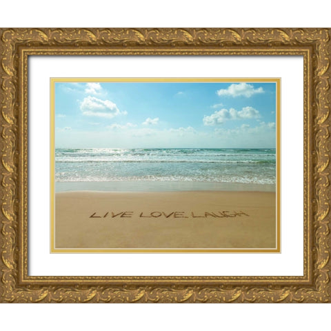 Live Love Laugh written in sand - Beach writing Gold Ornate Wood Framed Art Print with Double Matting by Frank, Assaf