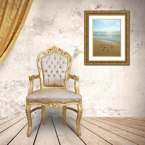 Sun drawn on the beach Gold Ornate Wood Framed Art Print with Double Matting by Frank, Assaf