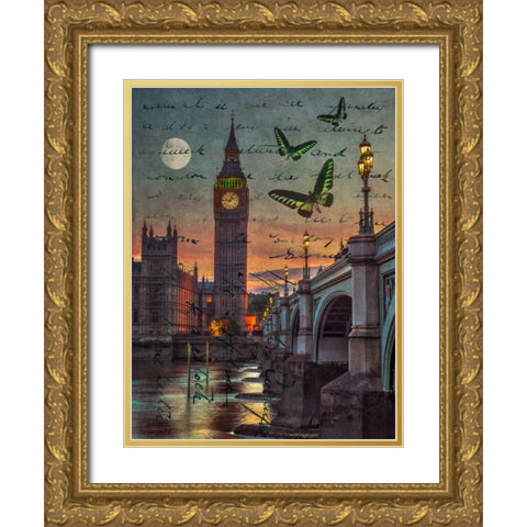 Westminster bridge and Big Ben from Thames promenade, London, UK Gold Ornate Wood Framed Art Print with Double Matting by Frank, Assaf