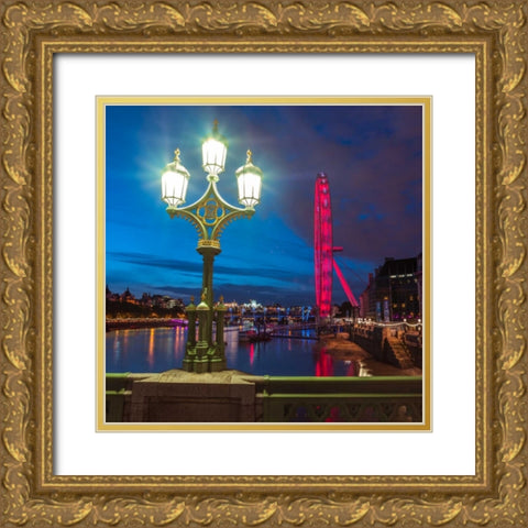 Street lamp with London Eye, London, UK Gold Ornate Wood Framed Art Print with Double Matting by Frank, Assaf