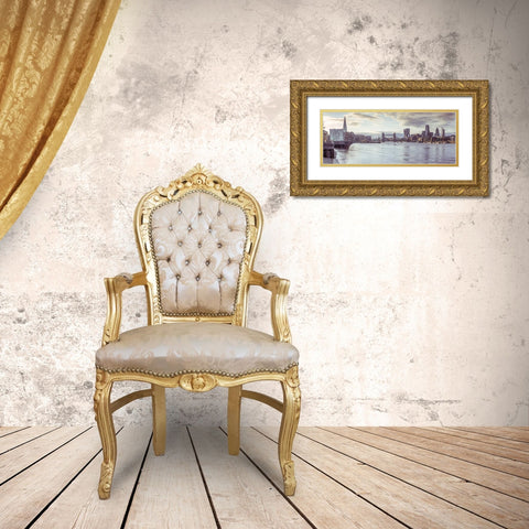 London skyline over river Thames, UK Gold Ornate Wood Framed Art Print with Double Matting by Frank, Assaf