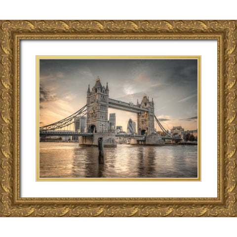 Famous Tower Bridge over River Thames, London, UK, FTBR-1827 Gold Ornate Wood Framed Art Print with Double Matting by Frank, Assaf