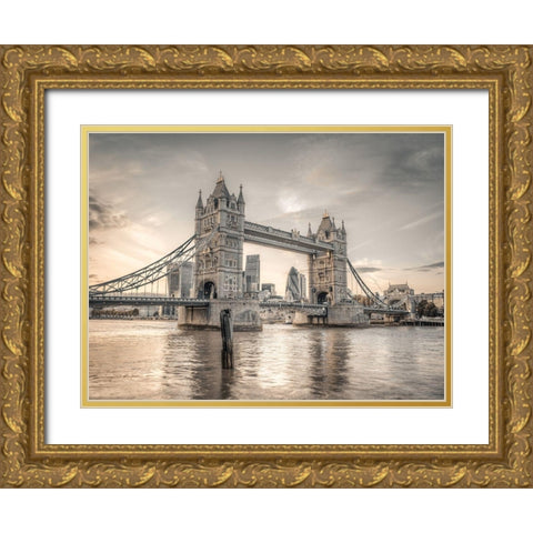 Tower Bridge over River Thames-London Gold Ornate Wood Framed Art Print with Double Matting by Frank, Assaf
