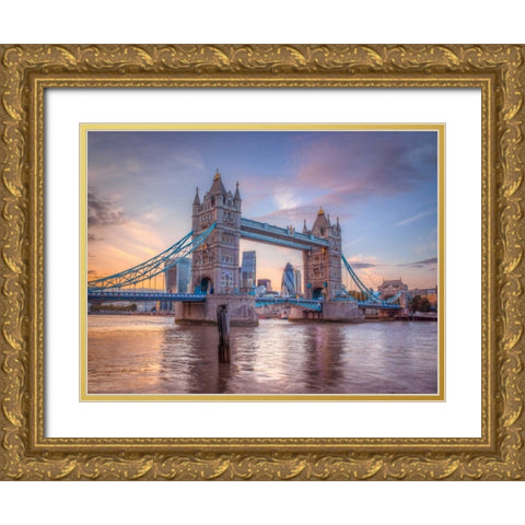 Famous Tower Bridge over River Thames, London, UK Gold Ornate Wood Framed Art Print with Double Matting by Frank, Assaf