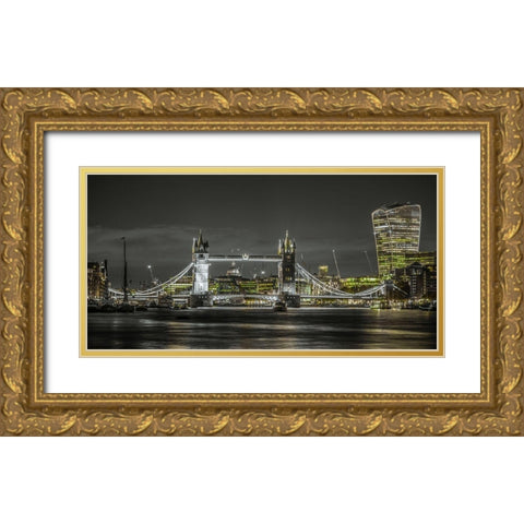 Famous Tower Bridge over River Thames, London, UK, FTBR-1908 Gold Ornate Wood Framed Art Print with Double Matting by Frank, Assaf