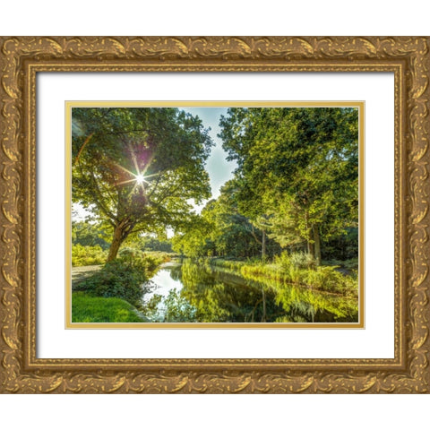 Basingstoke canal in countryside, UK Gold Ornate Wood Framed Art Print with Double Matting by Frank, Assaf