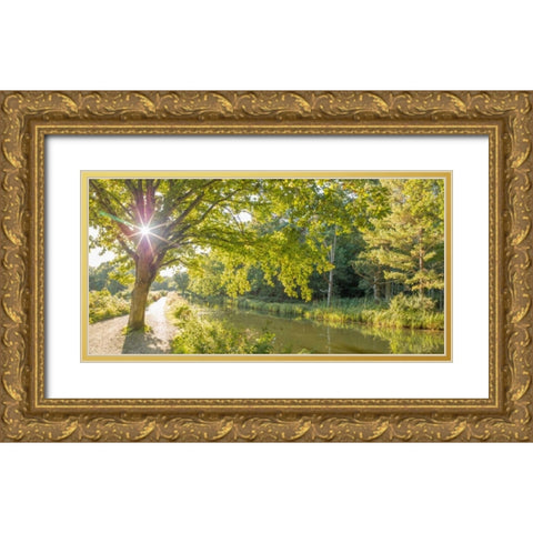 Basingstoke canal in countryside, UK Gold Ornate Wood Framed Art Print with Double Matting by Frank, Assaf