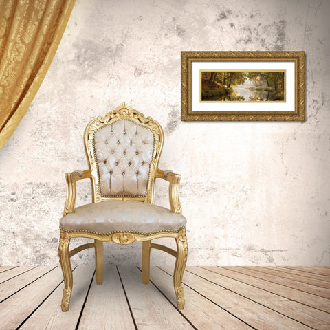 Basingstoke canal in countryside, UK, FTBR-1828 Gold Ornate Wood Framed Art Print with Double Matting by Frank, Assaf