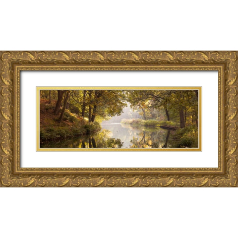 Basingstoke canal in countryside, UK, FTBR-1828 Gold Ornate Wood Framed Art Print with Double Matting by Frank, Assaf