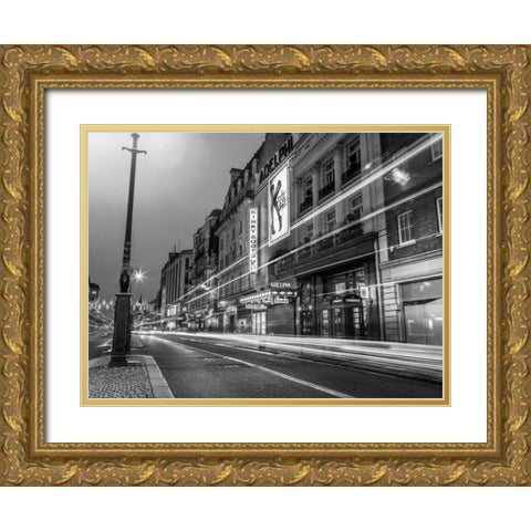 Black and white shot of London city street Gold Ornate Wood Framed Art Print with Double Matting by Frank, Assaf