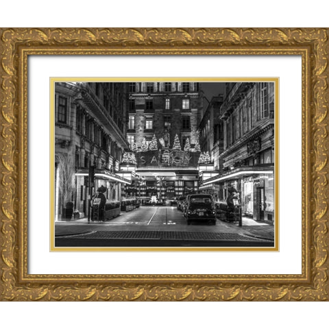 Black and white shot of London city street Gold Ornate Wood Framed Art Print with Double Matting by Frank, Assaf