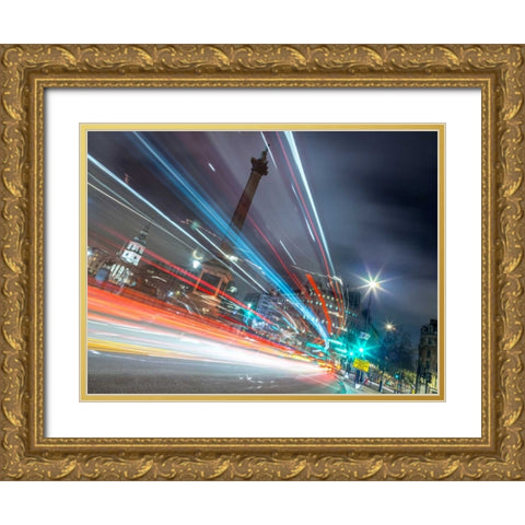 London city street with strip lights Gold Ornate Wood Framed Art Print with Double Matting by Frank, Assaf