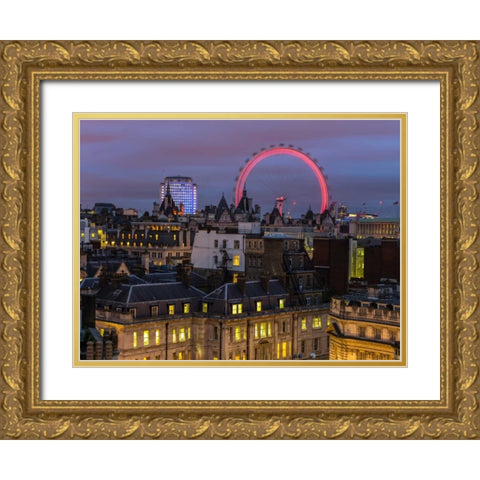 London cityscape with Millennium Wheel Gold Ornate Wood Framed Art Print with Double Matting by Frank, Assaf