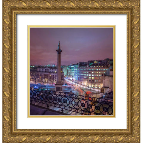 Evening view of Trafalgar Square, London, UK Gold Ornate Wood Framed Art Print with Double Matting by Frank, Assaf