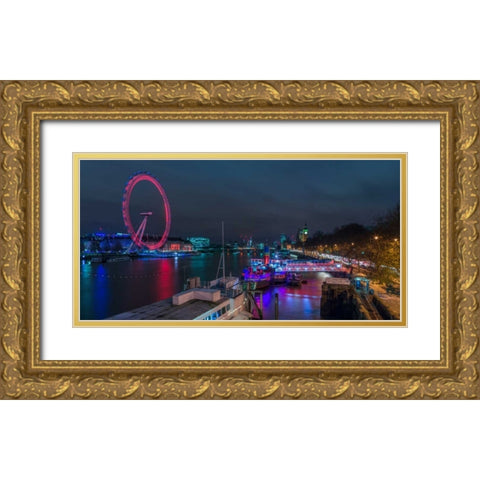 London cityscape with Millennium Wheel Gold Ornate Wood Framed Art Print with Double Matting by Frank, Assaf