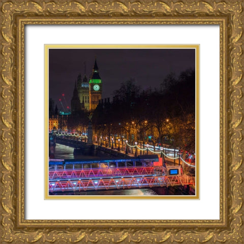 Evening view of Big Ben, London, UK Gold Ornate Wood Framed Art Print with Double Matting by Frank, Assaf
