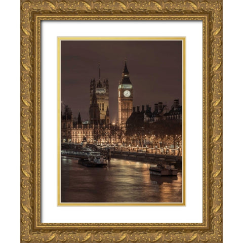 London cityscape with Big Ben and Westminster Abby Gold Ornate Wood Framed Art Print with Double Matting by Frank, Assaf