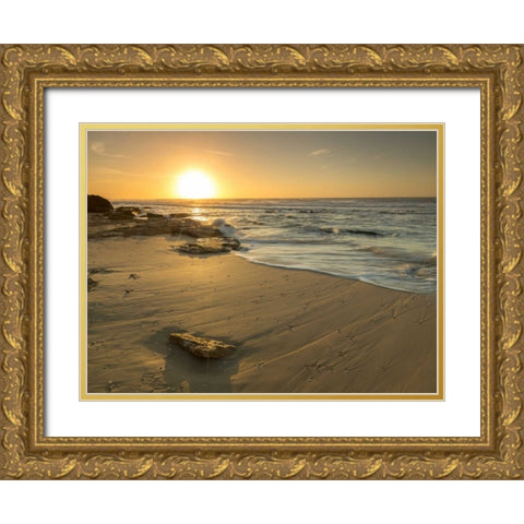Golden sunset on beach Gold Ornate Wood Framed Art Print with Double Matting by Frank, Assaf