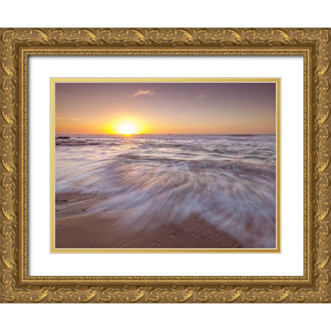 Golden sunset on beach Gold Ornate Wood Framed Art Print with Double Matting by Frank, Assaf