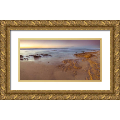 Sunset on rocky beach with colorful sky Gold Ornate Wood Framed Art Print with Double Matting by Frank, Assaf