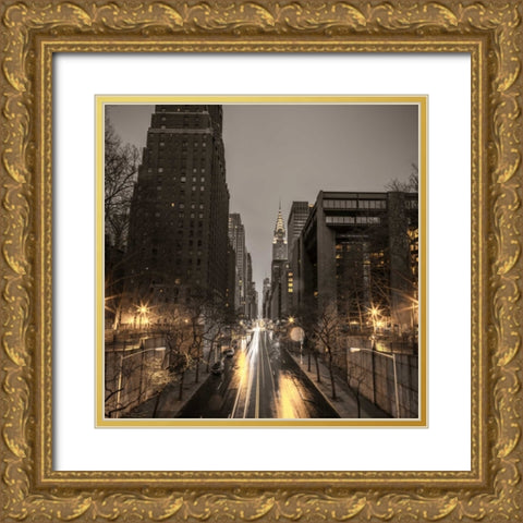 New York city skyline with Chrysler Building in background Gold Ornate Wood Framed Art Print with Double Matting by Frank, Assaf