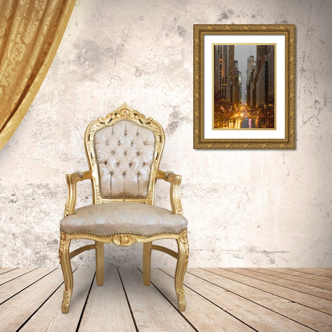 Evening view of streets of Manhattan, New York City Gold Ornate Wood Framed Art Print with Double Matting by Frank, Assaf