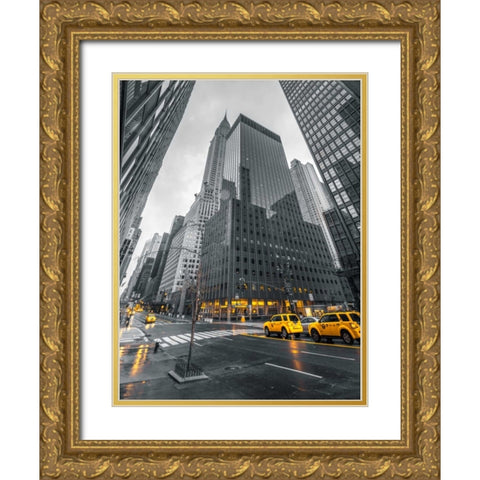 Traffic signal on New York city street Gold Ornate Wood Framed Art Print with Double Matting by Frank, Assaf