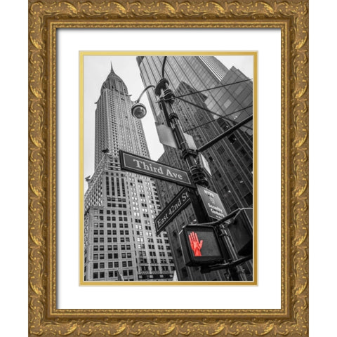 Street sign boards and Chrysler Building in New York city Gold Ornate Wood Framed Art Print with Double Matting by Frank, Assaf
