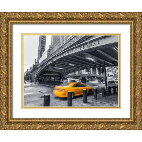Cab on New York city street Gold Ornate Wood Framed Art Print with Double Matting by Frank, Assaf