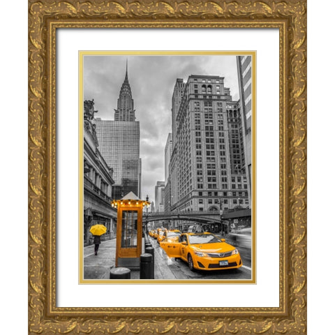 Cab on New York city street, FTBR-1840 Gold Ornate Wood Framed Art Print with Double Matting by Frank, Assaf