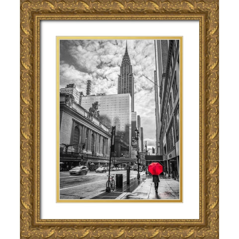 New York city scape with Chrysler Building,FTBR 1854 Gold Ornate Wood Framed Art Print with Double Matting by Frank, Assaf