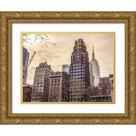 New York cityscape Gold Ornate Wood Framed Art Print with Double Matting by Frank, Assaf