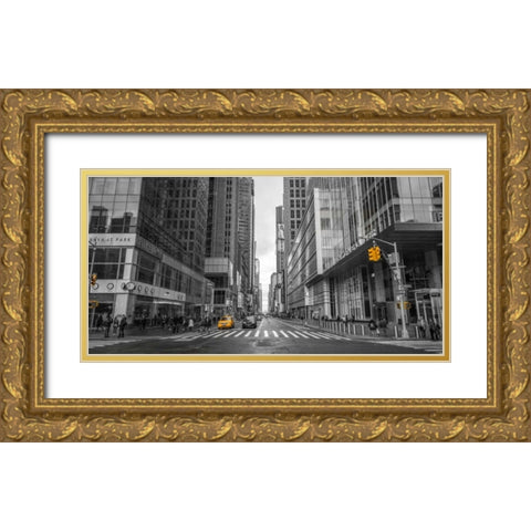 Cab on New York city street Gold Ornate Wood Framed Art Print with Double Matting by Frank, Assaf