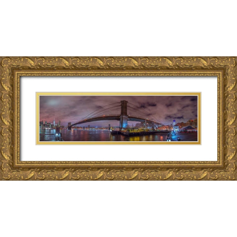 Brooklyn bridge over East river, New York Gold Ornate Wood Framed Art Print with Double Matting by Frank, Assaf