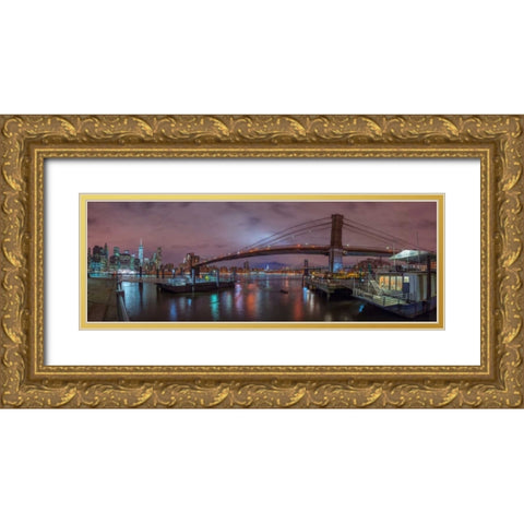 Brooklyn bridge over East river, New York Gold Ornate Wood Framed Art Print with Double Matting by Frank, Assaf