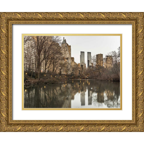 Central park with Manhattan skyline, New York Gold Ornate Wood Framed Art Print with Double Matting by Frank, Assaf