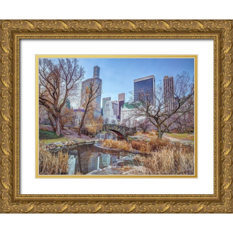 Central park with Manhattan skyline-New York Gold Ornate Wood Framed Art Print with Double Matting by Frank, Assaf
