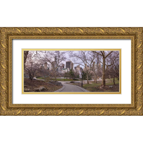 Pathway through Central park, New York Gold Ornate Wood Framed Art Print with Double Matting by Frank, Assaf