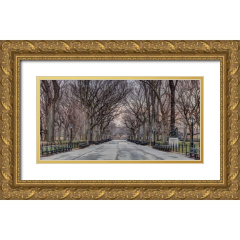 Pathway through Central park, New York Gold Ornate Wood Framed Art Print with Double Matting by Frank, Assaf