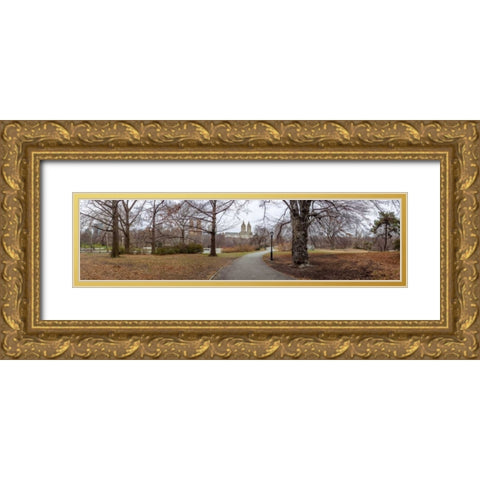 Pathway through Central park, New York Gold Ornate Wood Framed Art Print with Double Matting by Frank, Assaf