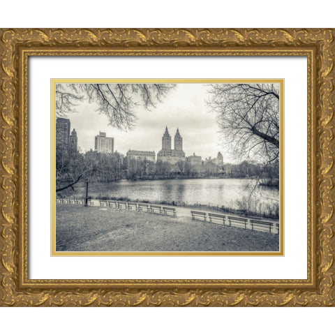 Central park with Manhattan skyline, New York Gold Ornate Wood Framed Art Print with Double Matting by Frank, Assaf